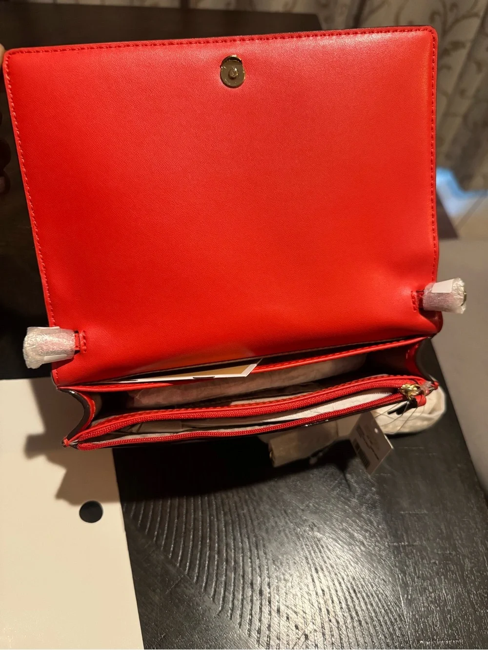 Michael Kors Burnt Sienna Leather Flap Crossbody with Gold Link Chain.
